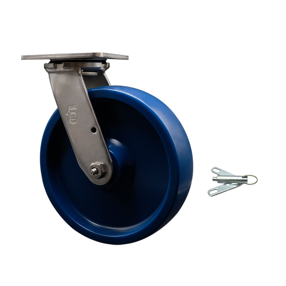 316 Stainless Steel Heavy Duty Swivel Top Plate Caster with Bolt on Swivel Lock and 8 Inch Solid Polyurethane Wheel with Ball Bearings - 1,200 lbs. Capacity/Caster - Service Caster Brand — photo 1