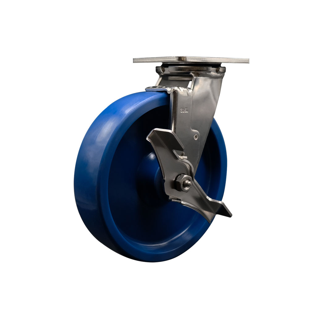 316 Stainless Steel Heavy Duty Swivel Top Plate Caster with Top Lock Brake and 8 Inch Solid Polyurethane Wheel with Ball Bearings - 1,200 lbs. Capacity/Caster - Service Caster Brand — photo 1