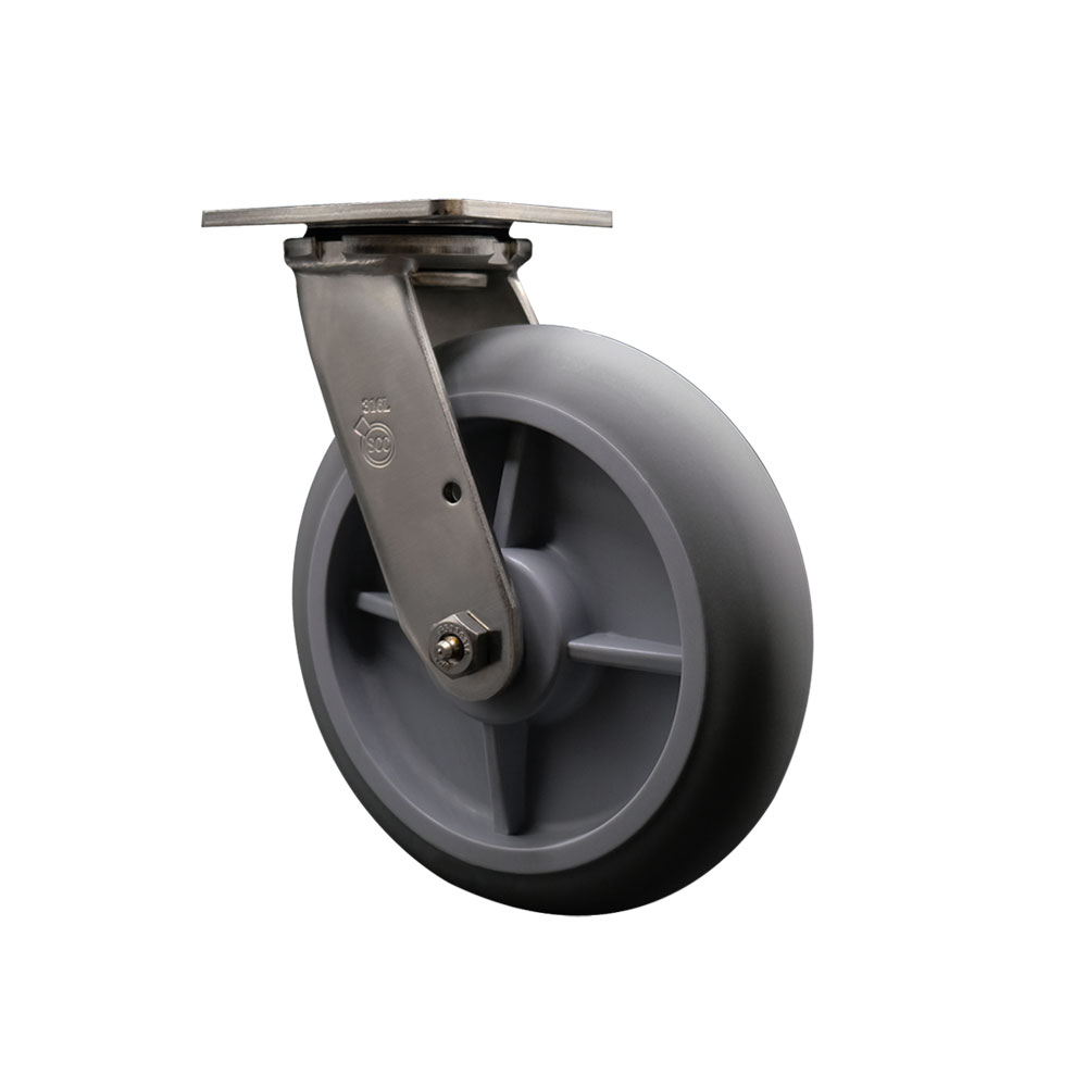 316 Stainless Steel Heavy Duty Swivel Top Plate Caster with 8 Inch Thermoplastic Rubber Donut Tread Wheel and Delrin Bearings - 600 lbs. Capacity/Caster - Service Caster Brand — photo 1