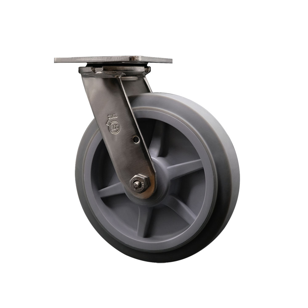 316 Stainless Steel Heavy Duty Swivel Top Plate Caster with 8 Inch Thermoplastic Rubber Flat Tread Wheel - 600 lbs. Capacity/Caster - Service Caster Brand — photo 1