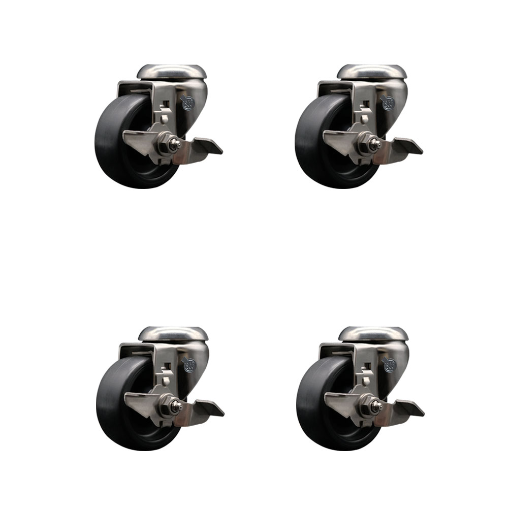 Polyolefin Swivel Bolt Hole Caster Wheels Set of 4 with 3 Inch Black Caster Wheel-316 Stainless Steel Caster-Includes 4 Swivel Casters with Top Lock Brake-1,200lbs. Total Capacity-Service Caster Brand — photo 1