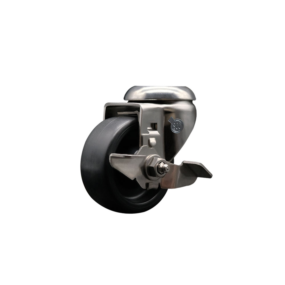 Polyolefin Swivel Bolt Hole Caster Wheel with 3 Inch Black Caster Wheel and Top Lock Brake - 316 Stainless Steel Caster - 300 lbs. Capacity Per Caster - Service Caster Brand — photo 1