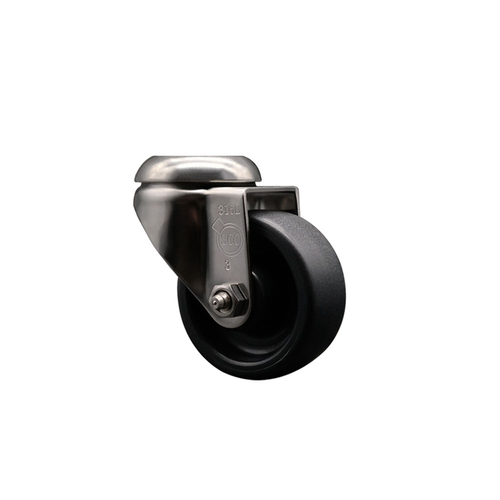 Polyolefin Swivel Bolt Hole Caster Wheel with 3 Inch Black Caster Wheel - 316 Stainless Steel Caster - 300 lbs. Capacity Per Caster - Service Caster Brand — photo 1