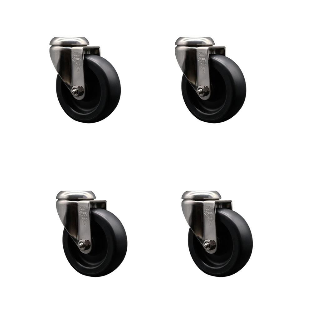 Polyolefin Swivel Bolt Hole Caster Wheels Set of 4 with 4 Inch Black Caster Wheels - 316 Stainless Steel Casters - Includes 4 Swivel Casters - 1,400 lbs. Total Capacity - Service Caster Brand — photo 1