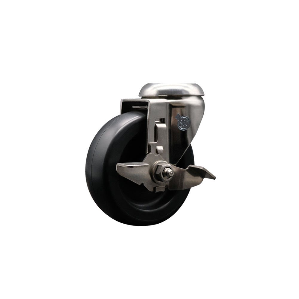Polyolefin Swivel Bolt Hole Caster Wheel with 4 Inch Black Caster Wheel and Top Lock Brake - 316 Stainless Steel Caster - 350 lbs. Capacity Per Caster - Service Caster Brand — photo 1