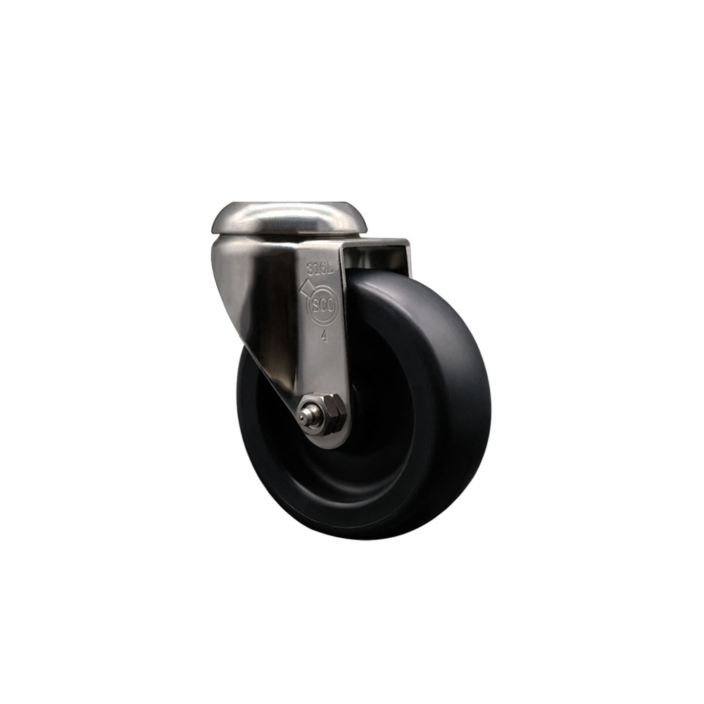 Polyolefin Swivel Bolt Hole Caster Wheel with 4 Inch Black Caster Wheel - 316 Stainless Steel Caster - 350 lbs. Capacity Per Caster - Service Caster Brand — photo 1