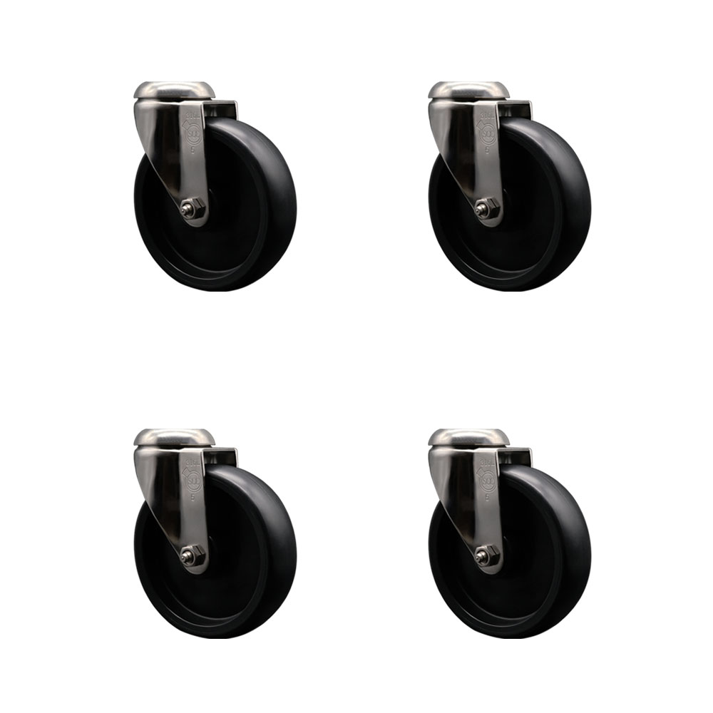 Polyolefin Swivel Bolt Hole Caster Wheels Set of 4 with 5 Inch Black Caster Wheels - 316 Stainless Steel Casters - Includes 4 Swivel Casters - 1,400 lbs. Total Capacity - Service Caster Brand — photo 1