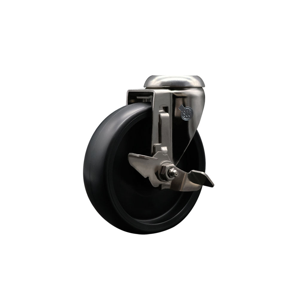 Polyolefin Swivel Bolt Hole Caster Wheel with 5 Inch Black Caster Wheel and Top Lock Brake - 316 Stainless Steel Caster - 350 lbs. Capacity Per Caster - Service Caster Brand — photo 1