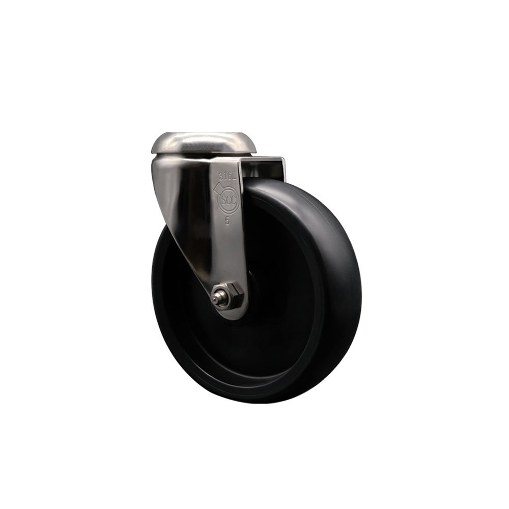 Polyolefin Swivel Bolt Hole Caster Wheel with 5 Inch Black Caster Wheel - 316 Stainless Steel Caster - 350 lbs. Capacity Per Caster - Service Caster Brand — photo 1