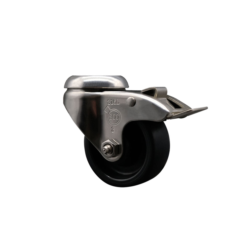 Polyolefin Swivel Bolt Hole Caster Wheel with 3 Inch Black Caster Wheel and Total Lock Brake - 316 Stainless Steel Caster - 300 lbs. Capacity Per Caster - Service Caster Brand — photo 1