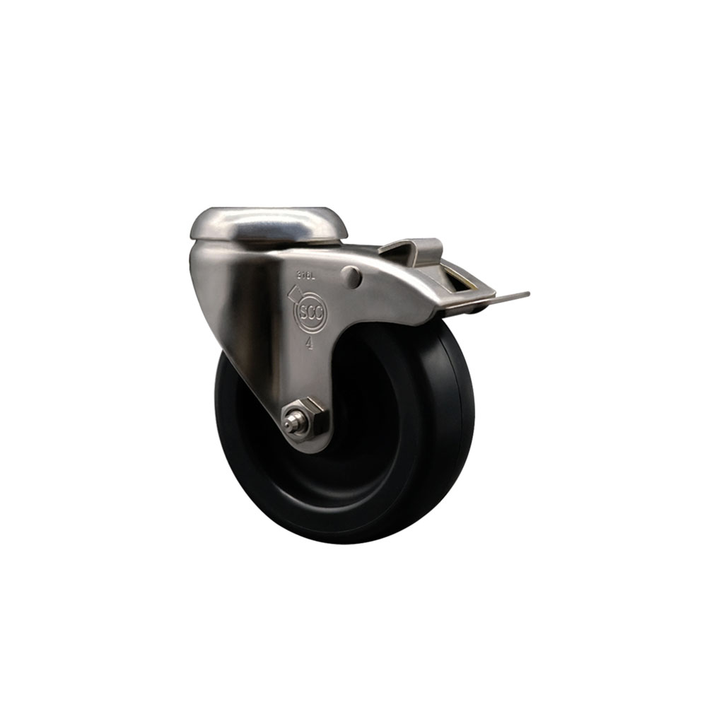 Polyolefin Swivel Bolt Hole Caster Wheel with 4 Inch Black Caster Wheel and Total Lock Brake - 316 Stainless Steel Caster - 350 lbs. Capacity Per Caster - Service Caster Brand — photo 1