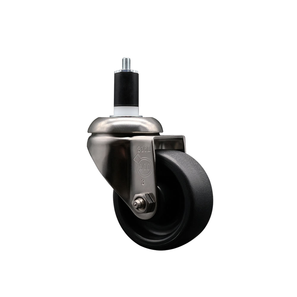 Polyolefin Swivel Stem Caster Wheel with 3 Inch Black Wheel - 1-1/2" Expanding Stem - 316 Stainless Steel Caster - 300 lbs. Capacity Per Caster - Service Caster Brand — photo 1