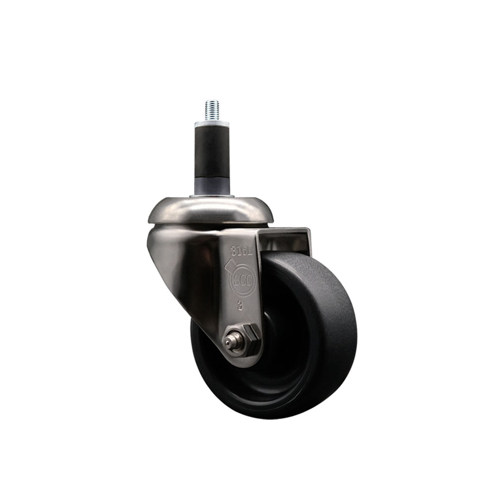 Polyolefin Swivel Stem Caster Wheel with 3 Inch Black Wheel - 1-1/4" Expanding Stem - 316 Stainless Steel Caster - 300 lbs. Capacity Per Caster - Service Caster Brand — photo 1