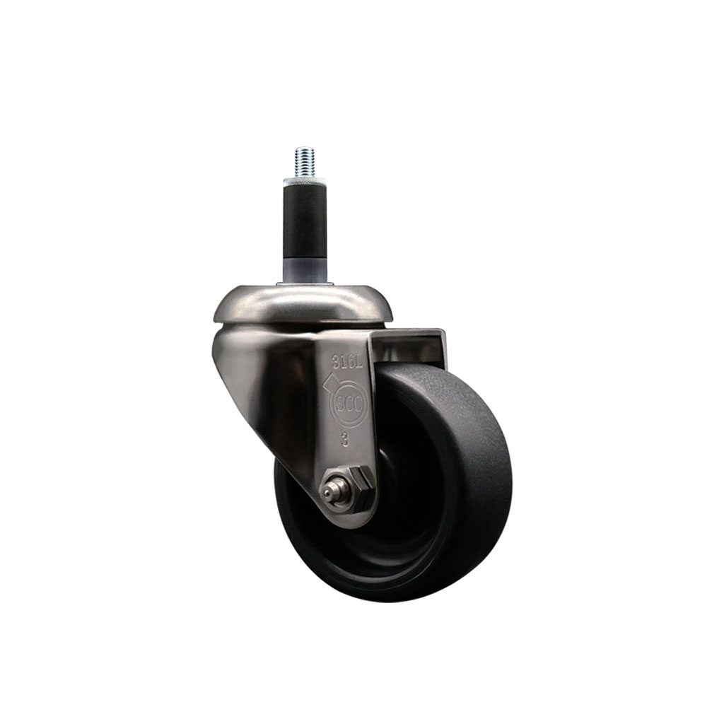 Polyolefin Swivel Stem Caster Wheel with 3 Inch Black Wheel - 1-1/8" Expanding Stem - 316 Stainless Steel Caster - 300 lbs. Capacity Per Caster - Service Caster Brand — photo 1