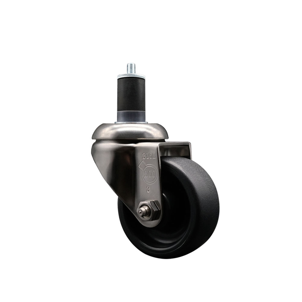 Polyolefin Swivel Stem Caster Wheel with 3 Inch Black Wheel - 1-5/8" Expanding Stem - 316 Stainless Steel Caster - 300 lbs. Capacity Per Caster - Service Caster Brand — photo 1