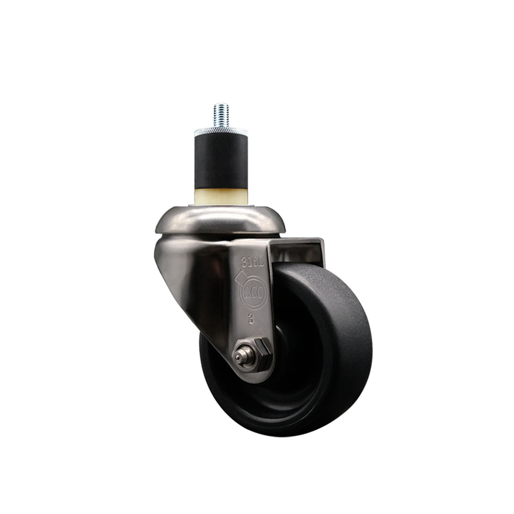 Polyolefin Swivel Stem Caster Wheel with 3 Inch Black Wheel - 1-7/8" Expanding Stem - 316 Stainless Steel Caster - 300 lbs. Capacity Per Caster - Service Caster Brand — photo 1