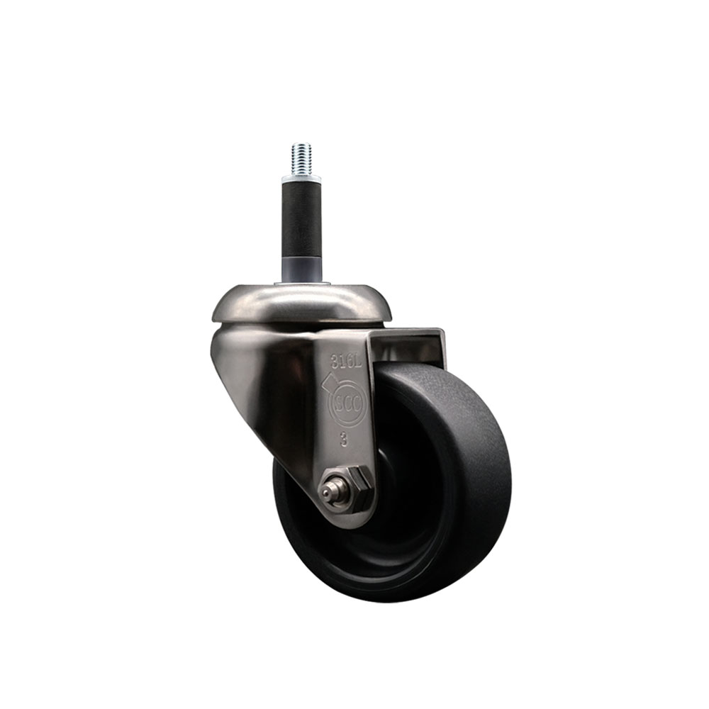 Polyolefin Swivel Stem Caster Wheel with 3 Inch Black Wheel - 1" Expanding Stem - 316 Stainless Steel Caster - 300 lbs. Capacity Per Caster - Service Caster Brand — photo 1
