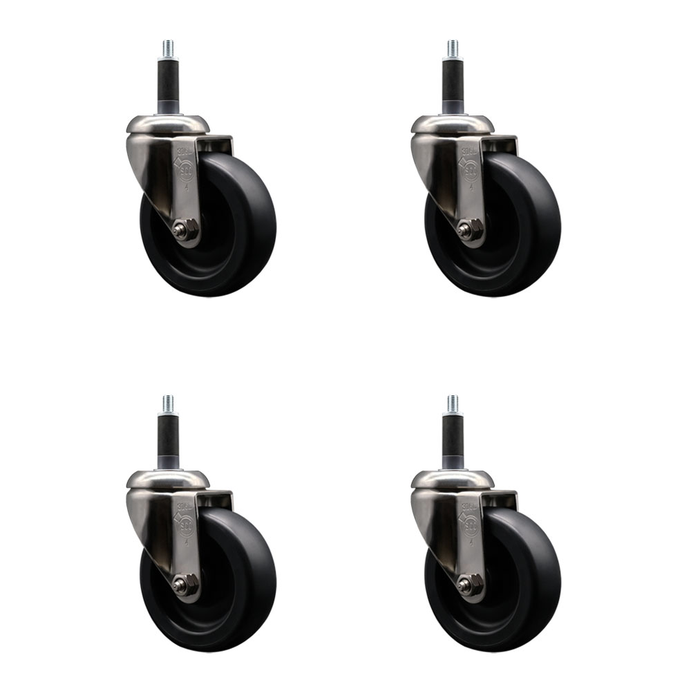 Polyolefin Swivel Stem Caster Wheels Set of 4 with 4 Inch Black Wheels - 1" Expanding Stems - 316 Stainless Steel Casters - Includes 4 Swivel Casters - Service Caster Brand — photo 1