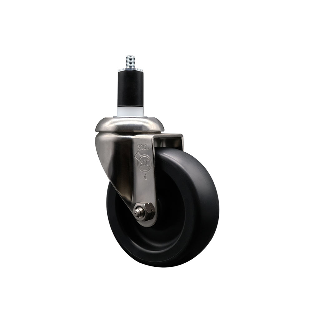 Polyolefin Swivel Stem Caster Wheel with 4 Inch Black Wheel - 1-1/2" Expanding Stem - 316 Stainless Steel Caster - 350 lbs. Capacity Per Caster - Service Caster Brand — photo 1