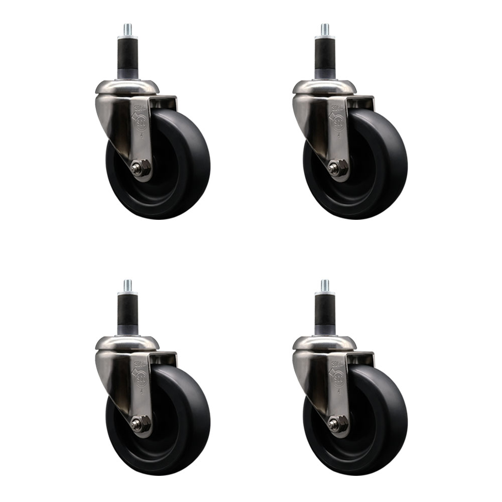 Polyolefin Swivel Stem Caster Wheels Set of 4 with 4 Inch Black Wheels - 1-1/4" Expanding Stems - 316 Stainless Steel Casters - Includes 4 Swivel Casters - Service Caster Brand — photo 1