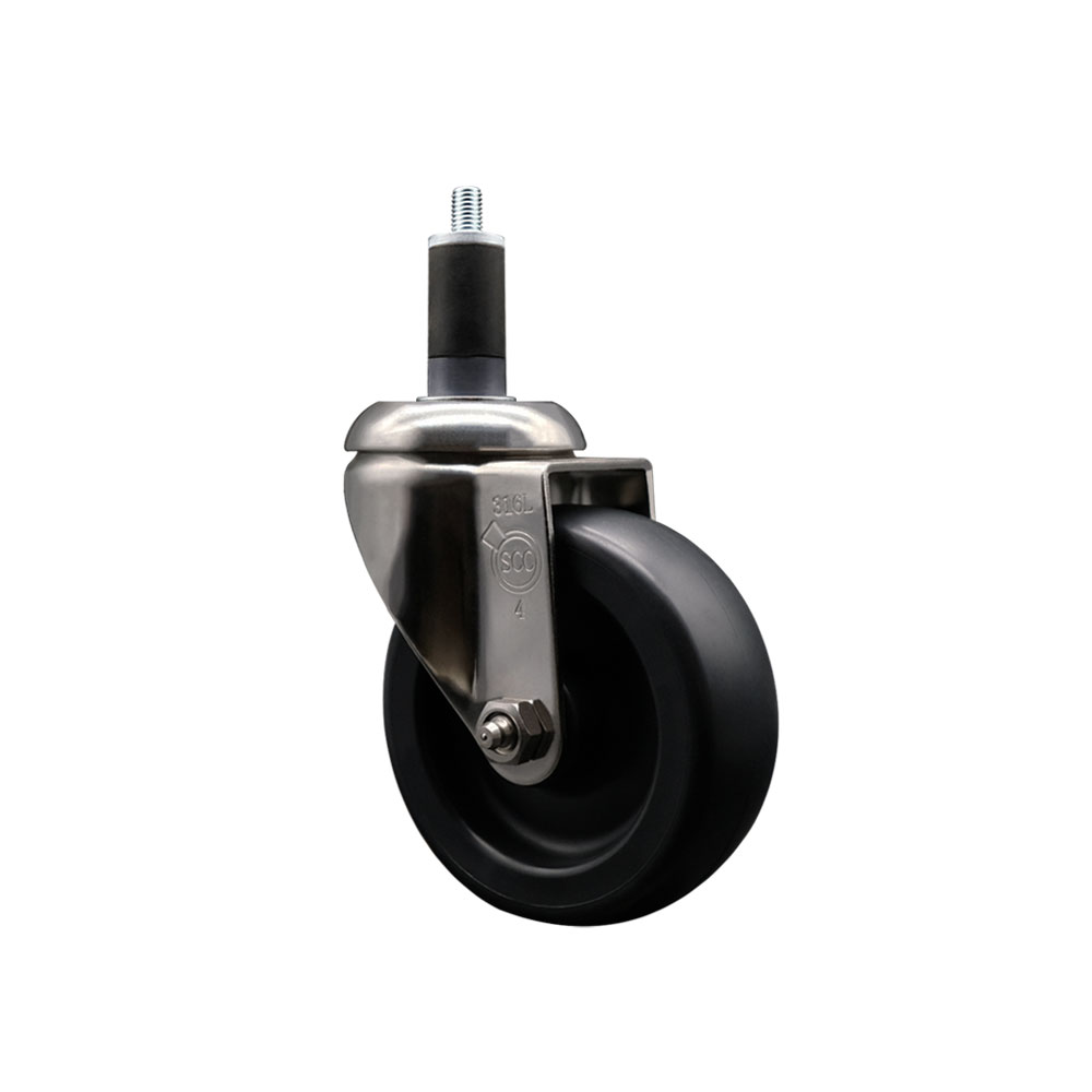 Polyolefin Swivel Stem Caster Wheel with 4 Inch Black Wheel - 1-1/4" Expanding Stem - 316 Stainless Steel Caster - 350 lbs. Capacity Per Caster - Service Caster Brand — photo 1