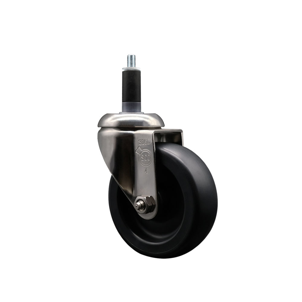 Polyolefin Swivel Stem Caster Wheel with 4 Inch Black Wheel - 1-1/8" Expanding Stem - 316 Stainless Steel Caster - 350 lbs. Capacity Per Caster - Service Caster Brand — photo 1
