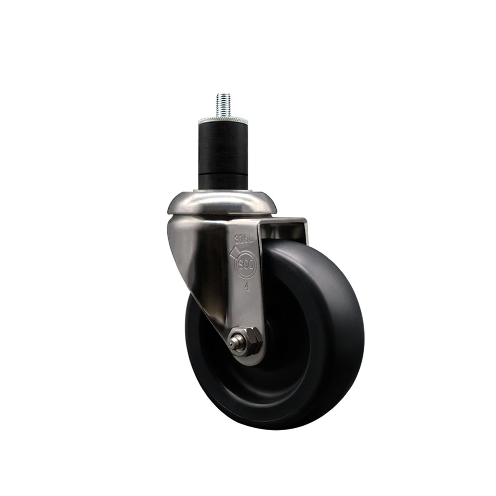Polyolefin Swivel Stem Caster Wheel with 4 Inch Black Wheel - 1-3/4" Expanding Stem - 316 Stainless Steel Caster - 350 lbs. Capacity Per Caster - Service Caster Brand — photo 1