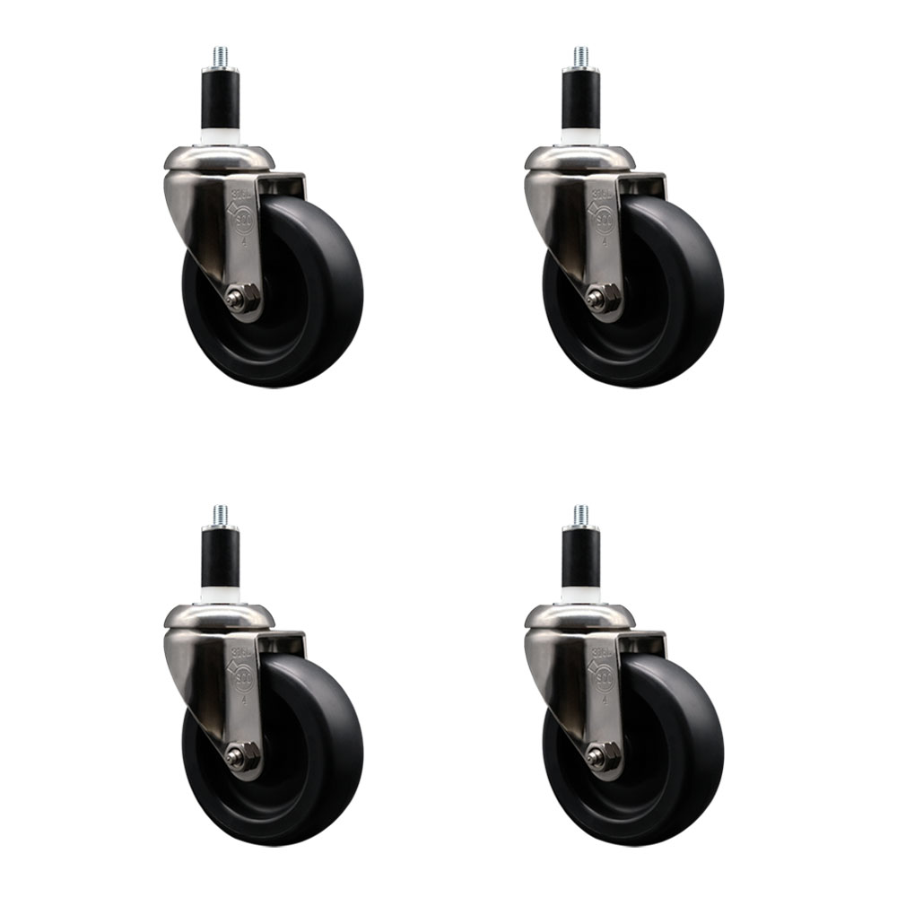 Polyolefin Swivel Stem Caster Wheels Set of 4 with 4 Inch Black Wheels - 1-3/8" Expanding Stems - 316 Stainless Steel Casters - Includes 4 Swivel Casters - Service Caster Brand — photo 1