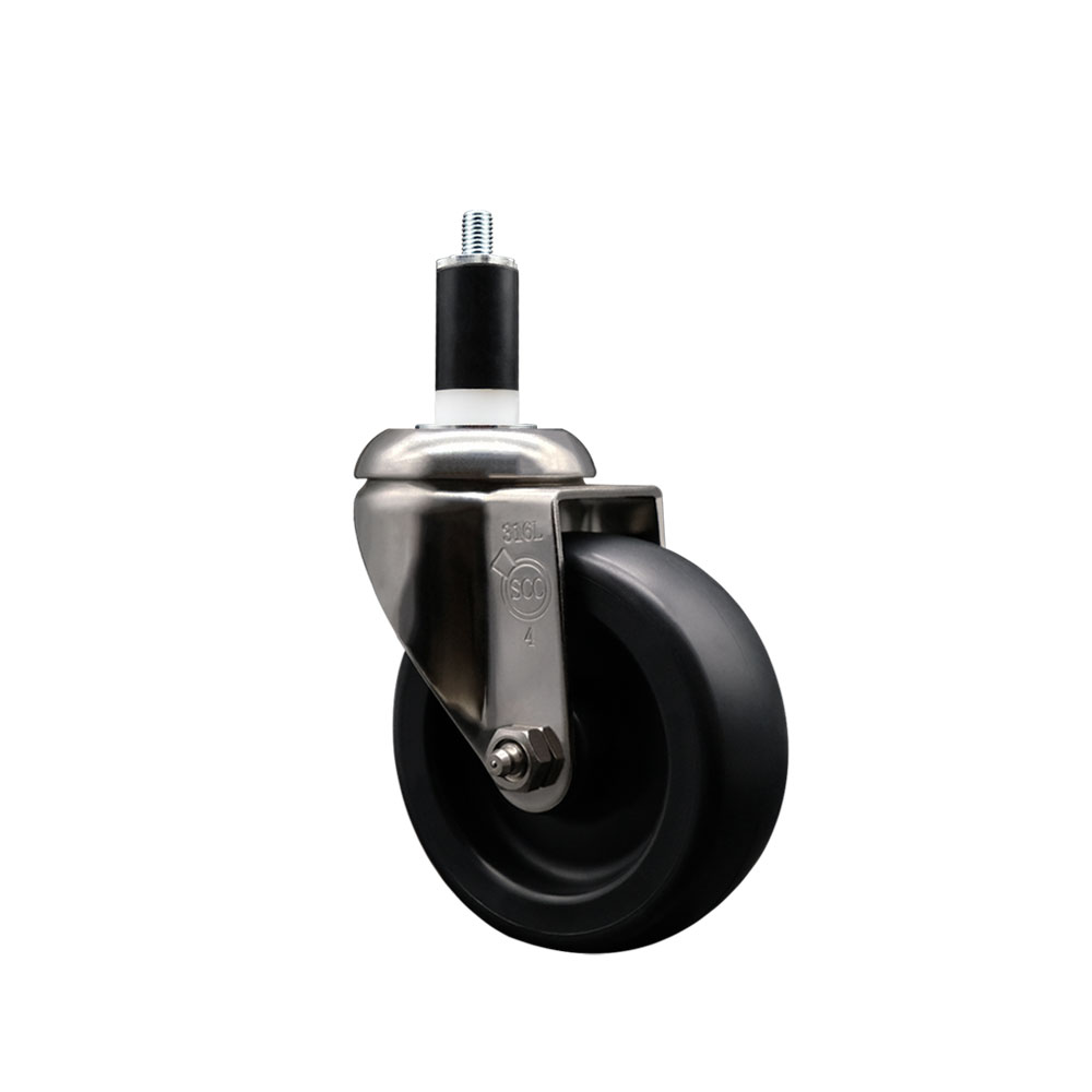 Polyolefin Swivel Stem Caster Wheel with 4 Inch Black Wheel - 1-3/8" Expanding Stem - 316 Stainless Steel Caster - 350 lbs. Capacity Per Caster - Service Caster Brand — photo 1