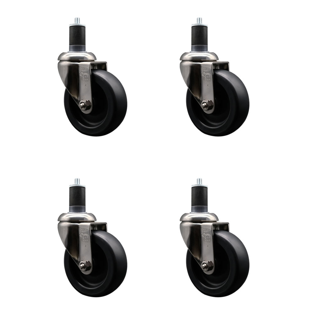 Polyolefin Swivel Stem Caster Wheels Set of 4 with 4 Inch Black Wheels - 1-5/8" Expanding Stems - 316 Stainless Steel Casters - Includes 4 Swivel Casters - Service Caster Brand — photo 1