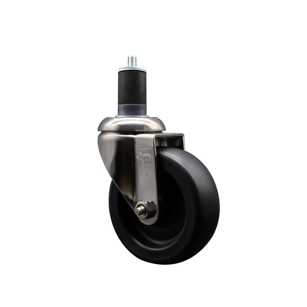Polyolefin Swivel Stem Caster Wheel with 4 Inch Black Wheel - 1-5/8" Expanding Stem - 316 Stainless Steel Caster - 350 lbs. Capacity Per Caster - Service Caster Brand — photo 1