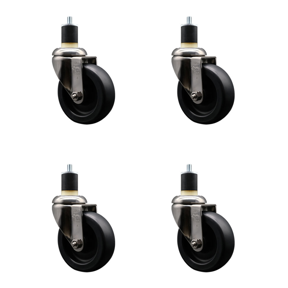 Polyolefin Swivel Stem Caster Wheels Set of 4 with 4 Inch Black Wheels - 1-7/8" Expanding Stems - 316 Stainless Steel Casters - Includes 4 Swivel Casters - Service Caster Brand — photo 1