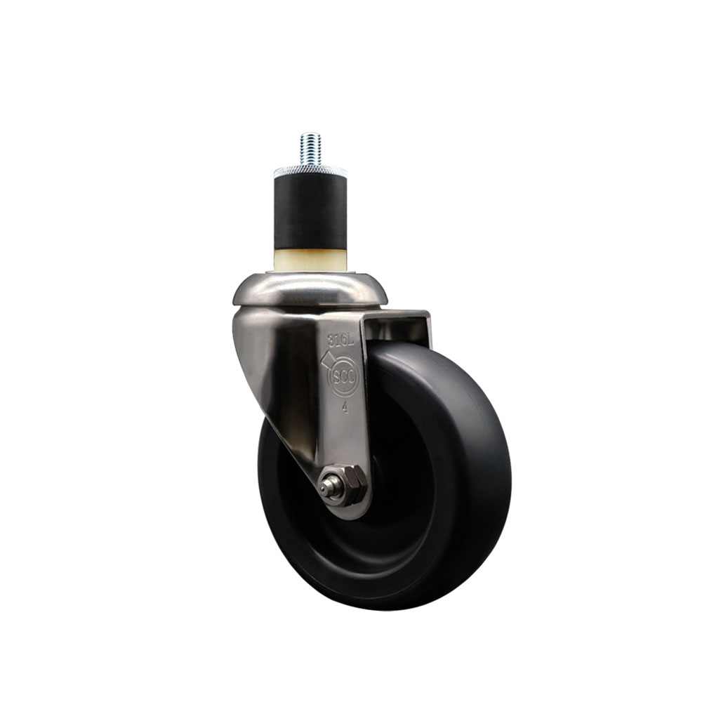 Polyolefin Swivel Stem Caster Wheel with 4 Inch Black Wheel - 1-7/8" Expanding Stem - 316 Stainless Steel Caster - 350 lbs. Capacity Per Caster - Service Caster Brand — photo 1