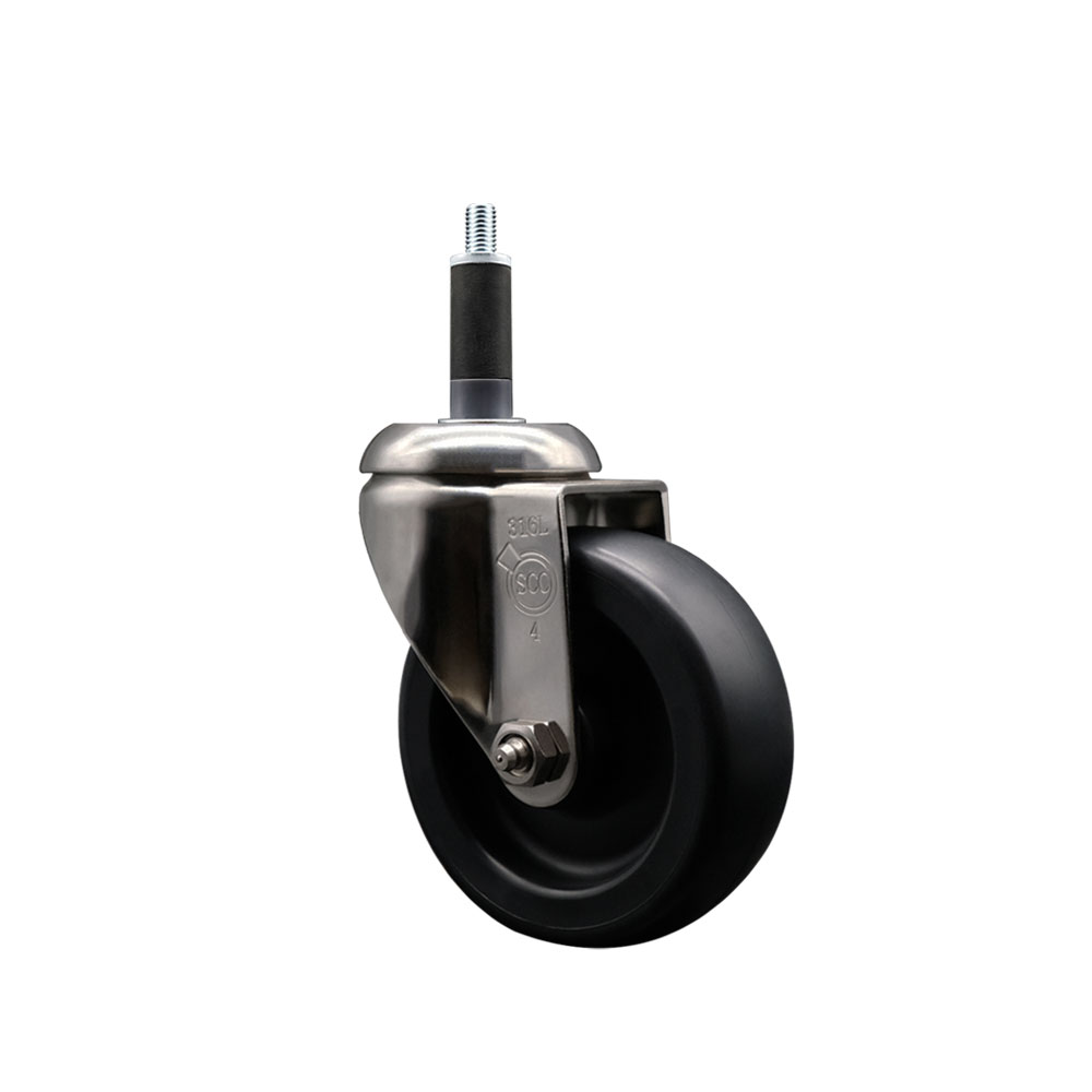 Polyolefin Swivel Stem Caster Wheel with 4 Inch Black Wheel - 1" Expanding Stem - 316 Stainless Steel Caster - 350 lbs. Capacity Per Caster - Service Caster Brand — photo 1