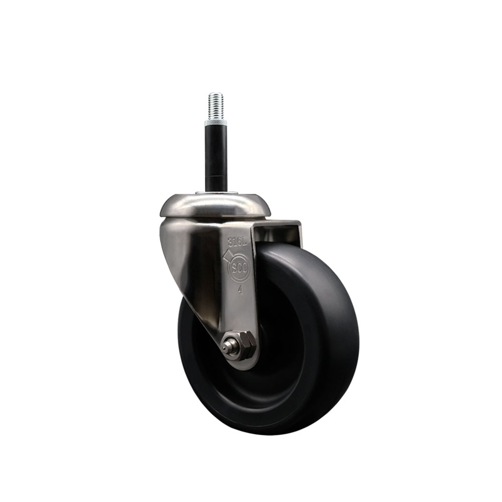 Polyolefin Swivel Stem Caster Wheel with 4 Inch Black Wheel - 3/4" Expanding Stem - 316 Stainless Steel Caster - 350 lbs. Capacity Per Caster - Service Caster Brand — photo 1