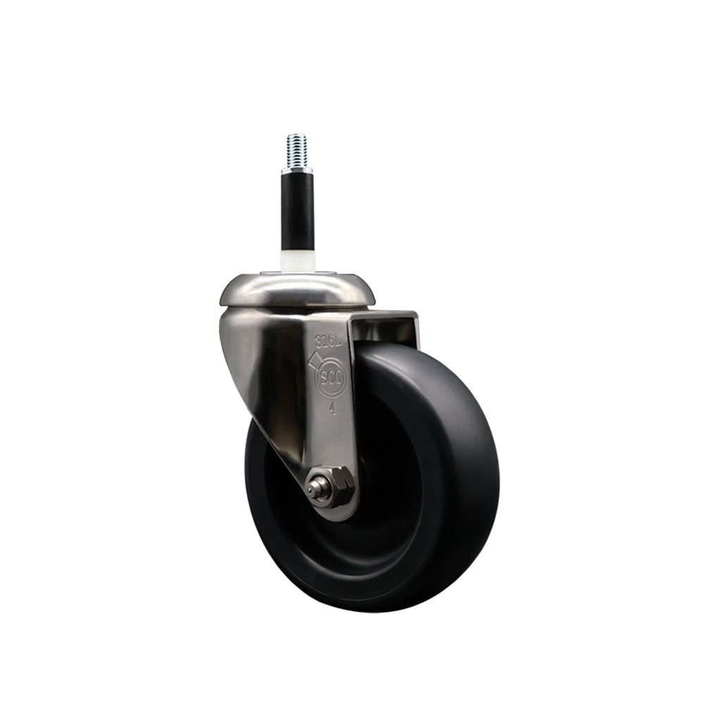 Polyolefin Swivel Stem Caster Wheel with 4 Inch Black Wheel - 7/8" Expanding Stem - 316 Stainless Steel Caster - 350 lbs. Capacity Per Caster - Service Caster Brand — photo 1