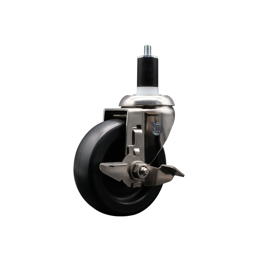 Polyolefin Swivel Stem Caster Wheel with 4 Inch Black Wheel and Top Lock Brake - 1-1/2" Expanding Stem - 316 Stainless Steel Caster - 350 lbs. Capacity Per Caster - Service Caster Brand — photo 1