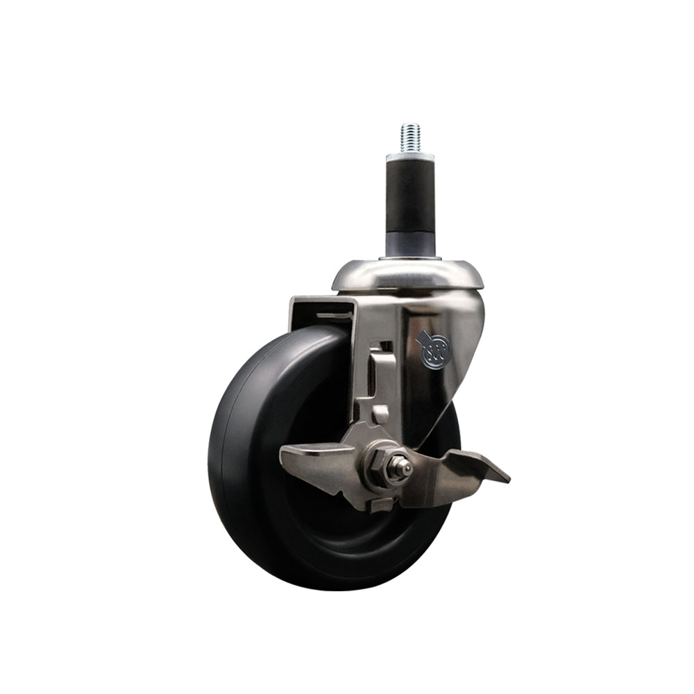 Polyolefin Swivel Stem Caster Wheel with 4 Inch Black Wheel and Top Lock Brake - 1-1/4" Expanding Stem - 316 Stainless Steel Caster - 350 lbs. Capacity Per Caster - Service Caster Brand — photo 1