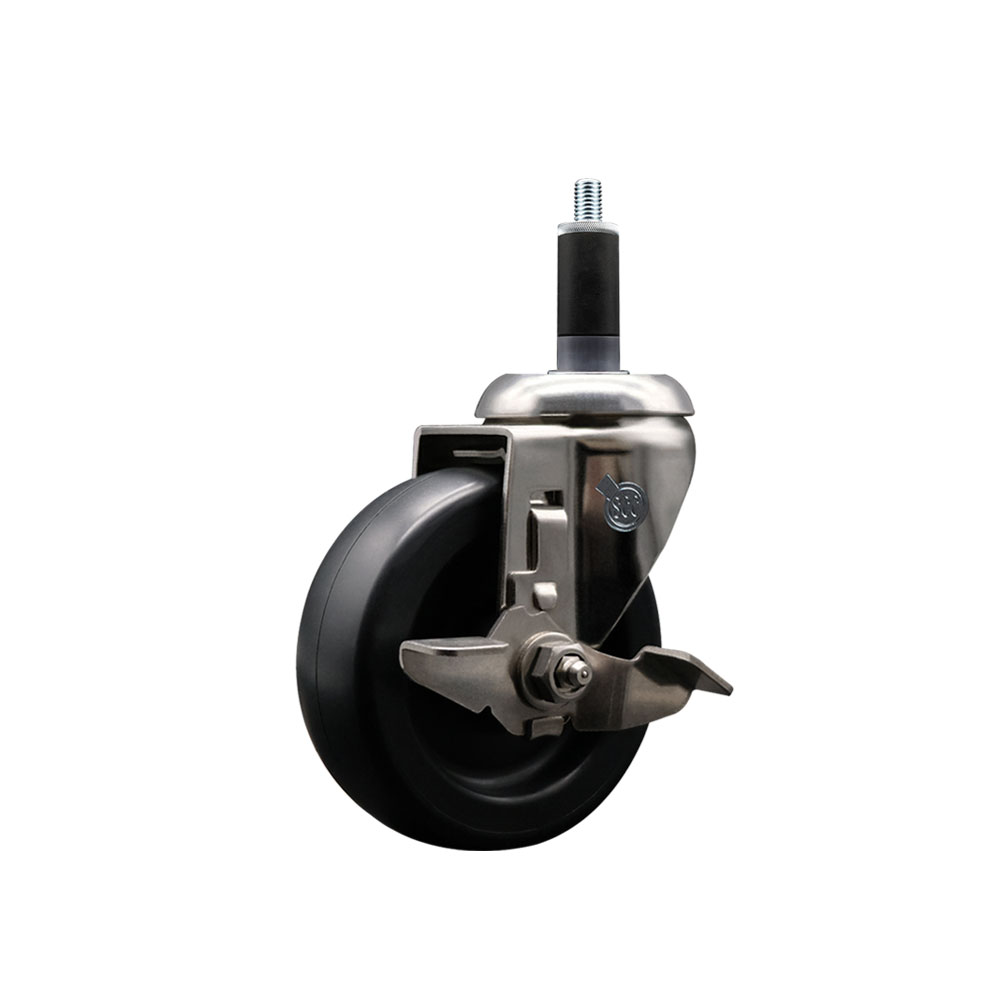 Polyolefin Swivel Stem Caster Wheel with 4 Inch Black Wheel and Top Lock Brake - 1-1/8" Expanding Stem - 316 Stainless Steel Caster - 350 lbs. Capacity Per Caster - Service Caster Brand — photo 1