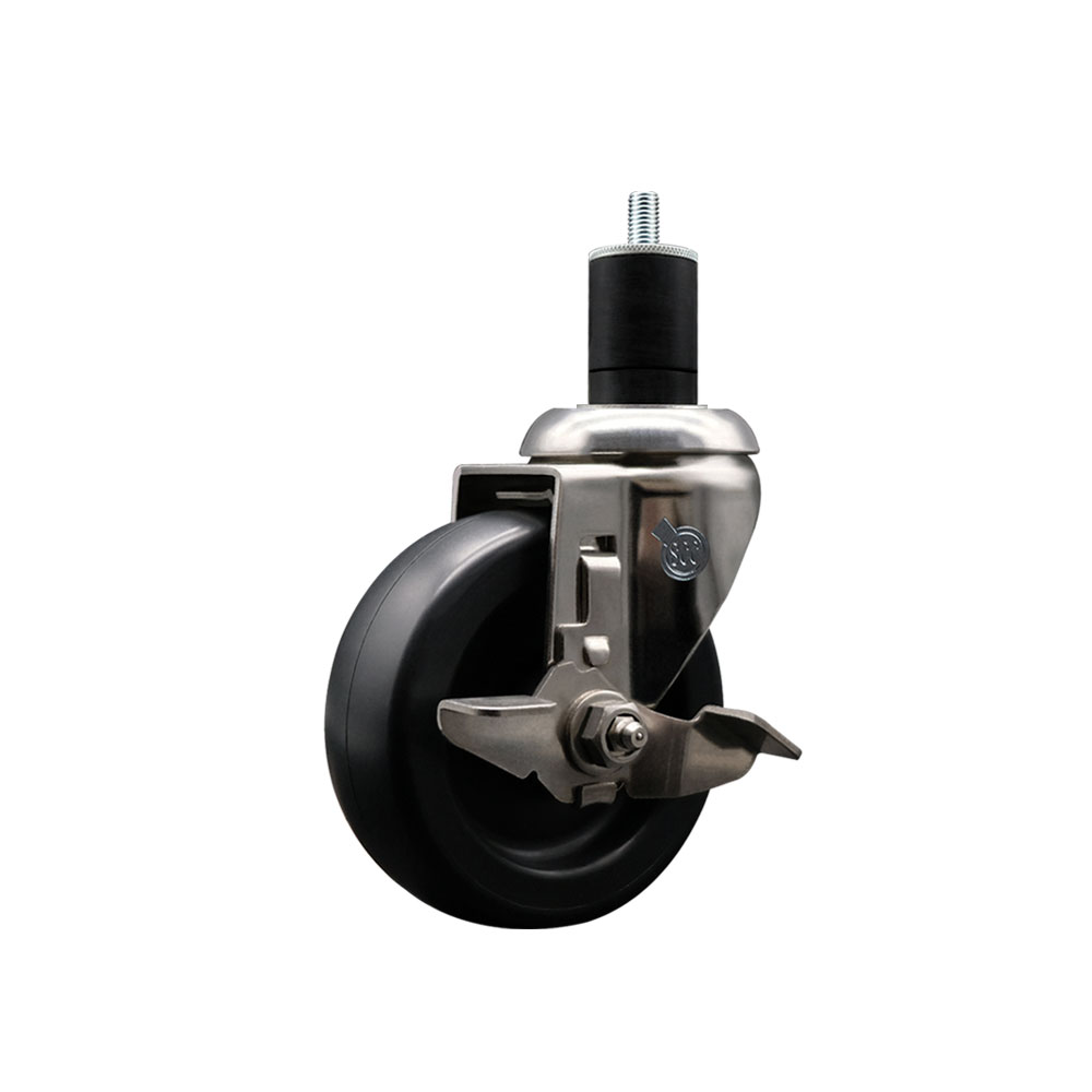 Polyolefin Swivel Stem Caster Wheel with 4 Inch Black Wheel and Top Lock Brake - 1-3/4" Expanding Stem - 316 Stainless Steel Caster - 350 lbs. Capacity Per Caster - Service Caster Brand — photo 1