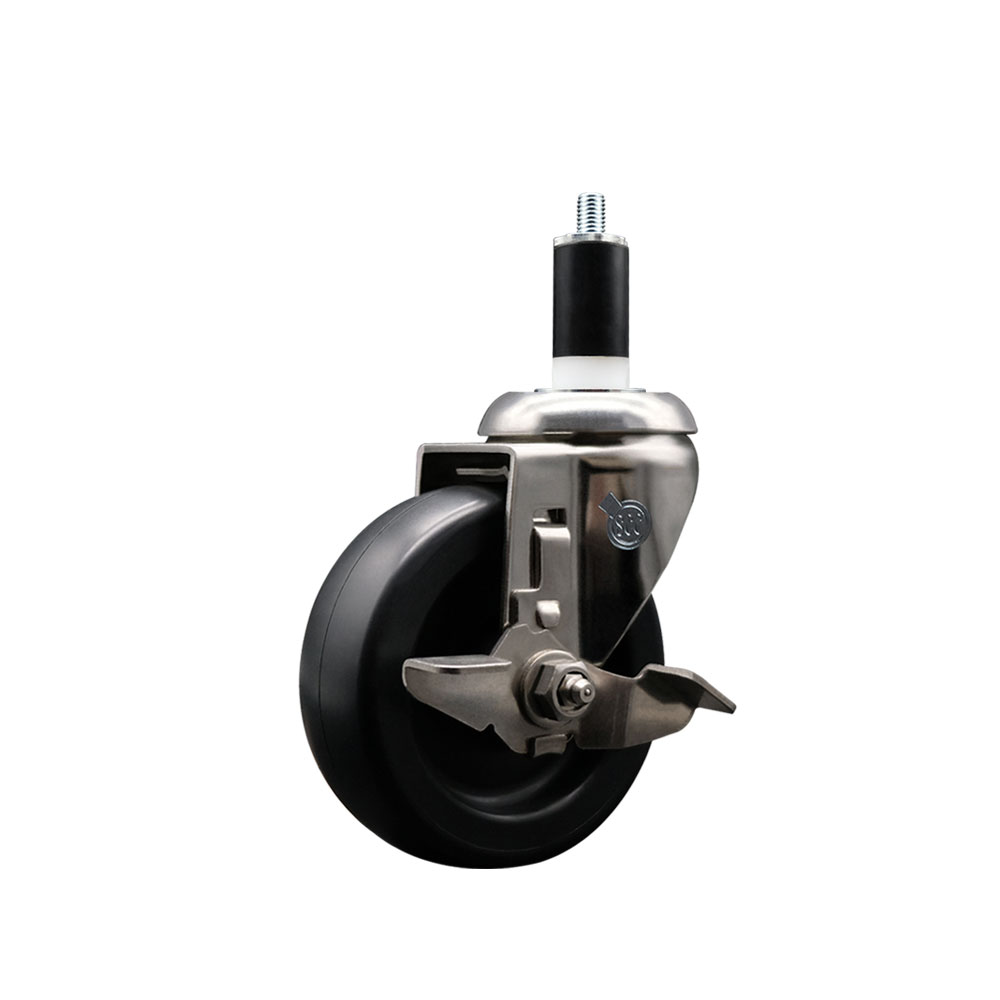 Polyolefin Swivel Stem Caster Wheel with 4 Inch Black Wheel and Top Lock Brake - 1-3/8" Expanding Stem - 316 Stainless Steel Caster - 350 lbs. Capacity Per Caster - Service Caster Brand — photo 1