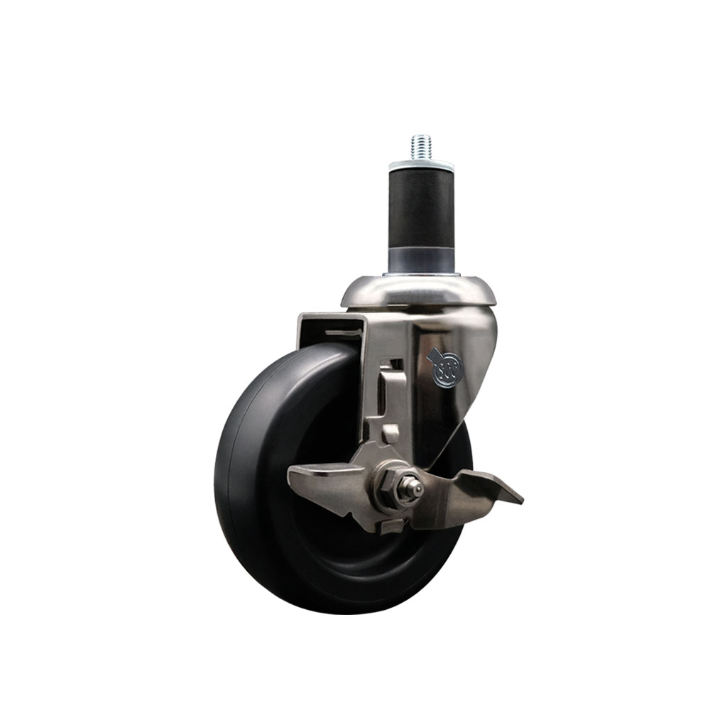 Polyolefin Swivel Stem Caster Wheel with 4 Inch Black Wheel and Top Lock Brake - 1-5/8" Expanding Stem - 316 Stainless Steel Caster - 350 lbs. Capacity Per Caster - Service Caster Brand — photo 1
