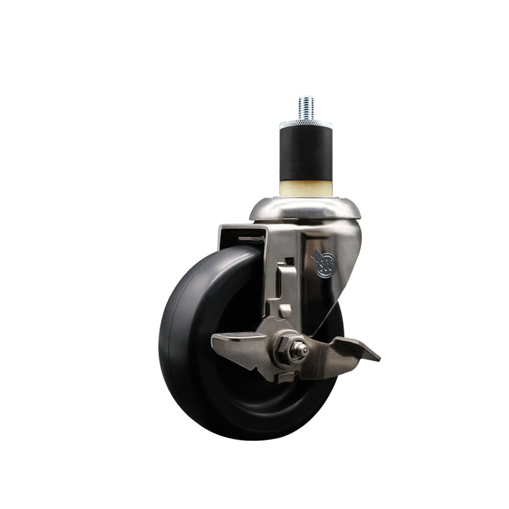 Polyolefin Swivel Stem Caster Wheel with 4 Inch Black Wheel and Top Lock Brake - 1-7/8" Expanding Stem - 316 Stainless Steel Caster - 350 lbs. Capacity Per Caster - Service Caster Brand — photo 1