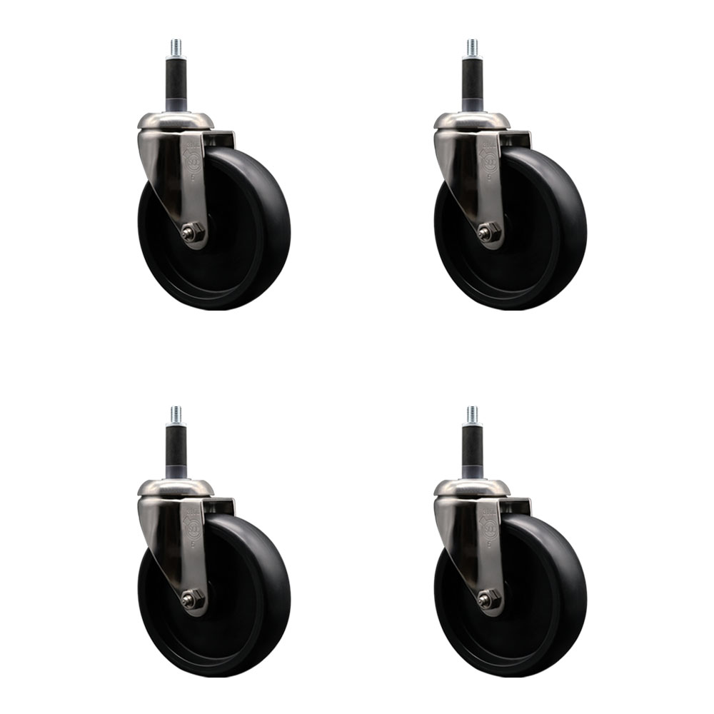 Polyolefin Swivel Stem Caster Wheels Set of 4 with 5 Inch Black Wheels - 1" Expanding Stems - 316 Stainless Steel Casters - Includes 4 Swivel Casters - Service Caster Brand — photo 1