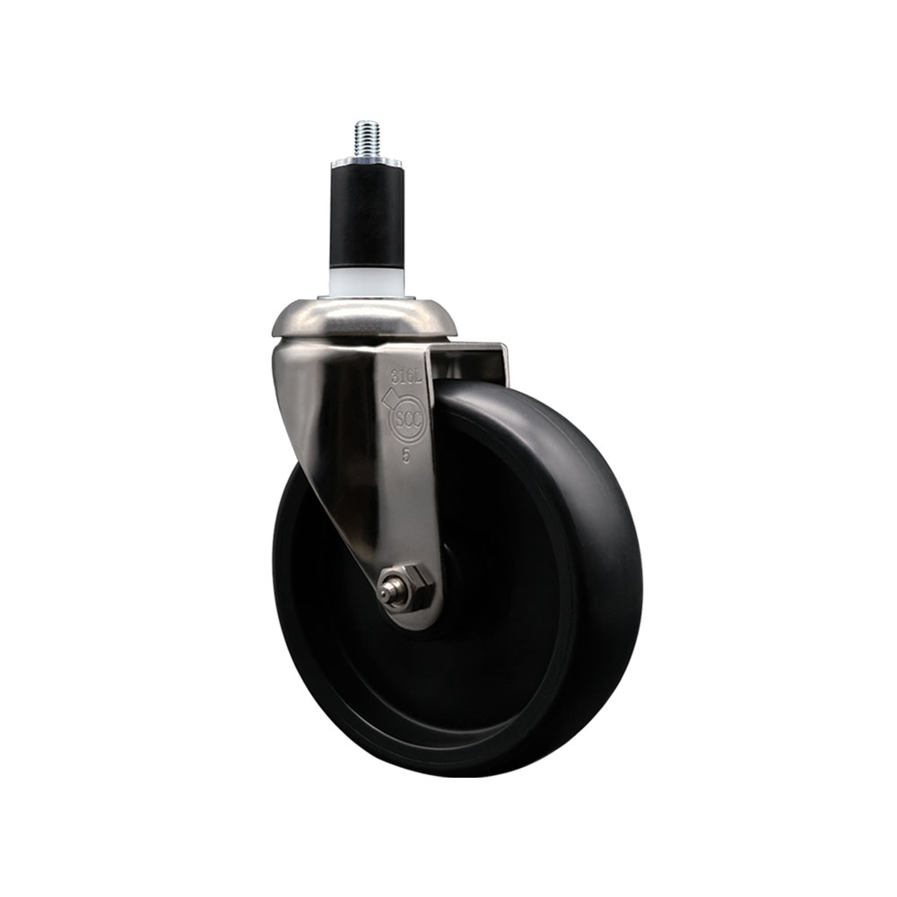 Polyolefin Swivel Stem Caster Wheel with 5 Inch Black Wheel - 1-1/2" Expanding Stem - 316 Stainless Steel Caster - 350 lbs. Capacity Per Caster - Service Caster Brand — photo 1