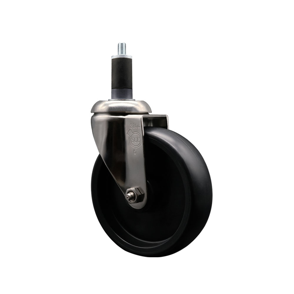 Polyolefin Swivel Stem Caster Wheel with 5 Inch Black Wheel - 1-1/4" Expanding Stem - 316 Stainless Steel Caster - 350 lbs. Capacity Per Caster - Service Caster Brand — photo 1