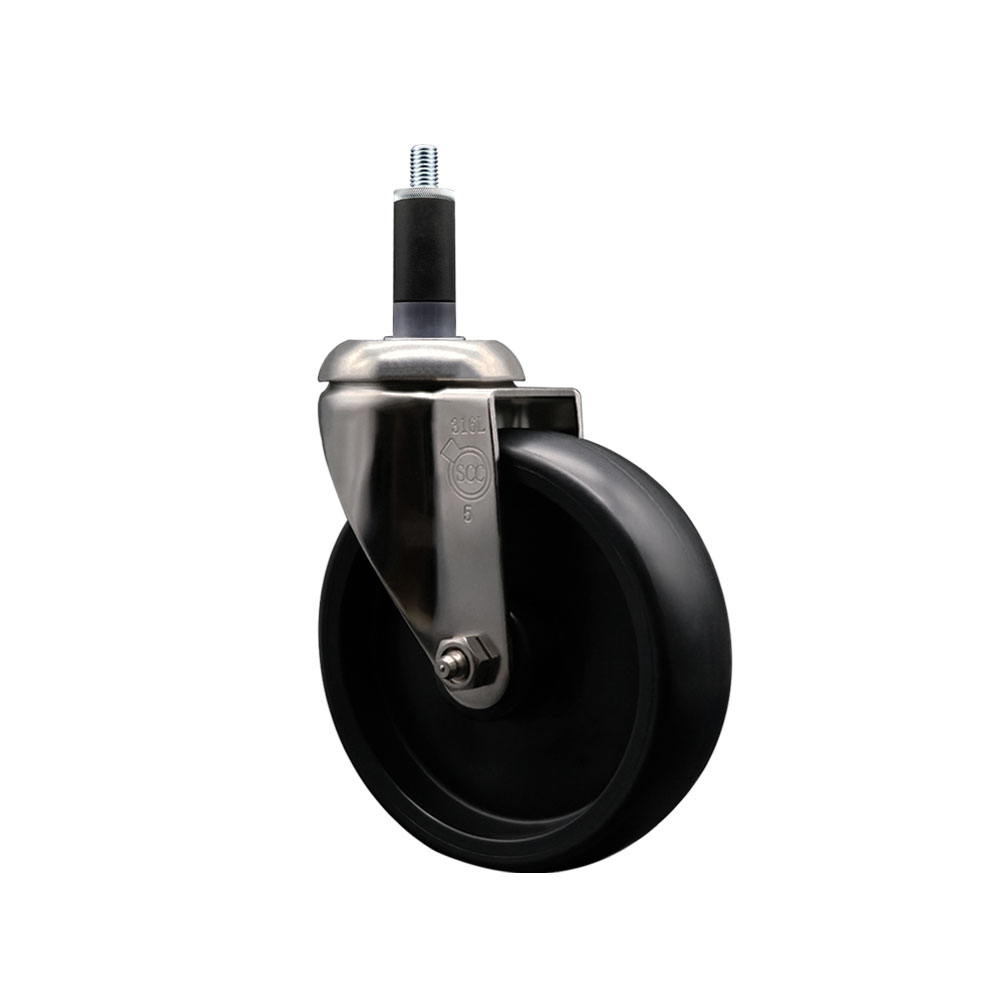 Polyolefin Swivel Stem Caster Wheel with 5 Inch Black Wheel - 1-1/8" Expanding Stem - 316 Stainless Steel Caster - 350 lbs. Capacity Per Caster - Service Caster Brand — photo 1