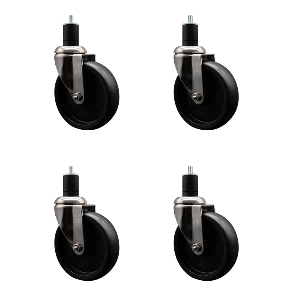 Polyolefin Swivel Stem Caster Wheels Set of 4 with 5 Inch Black Wheels - 1-3/4" Expanding Stems - 316 Stainless Steel Casters - Includes 4 Swivel Casters - Service Caster Brand — photo 1