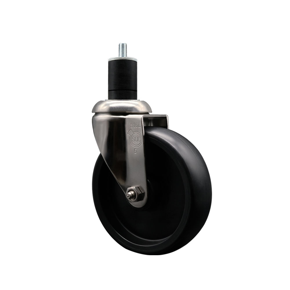 Polyolefin Swivel Stem Caster Wheel with 5 Inch Black Wheel - 1-3/4" Expanding Stem - 316 Stainless Steel Caster - 350 lbs. Capacity Per Caster - Service Caster Brand — photo 1