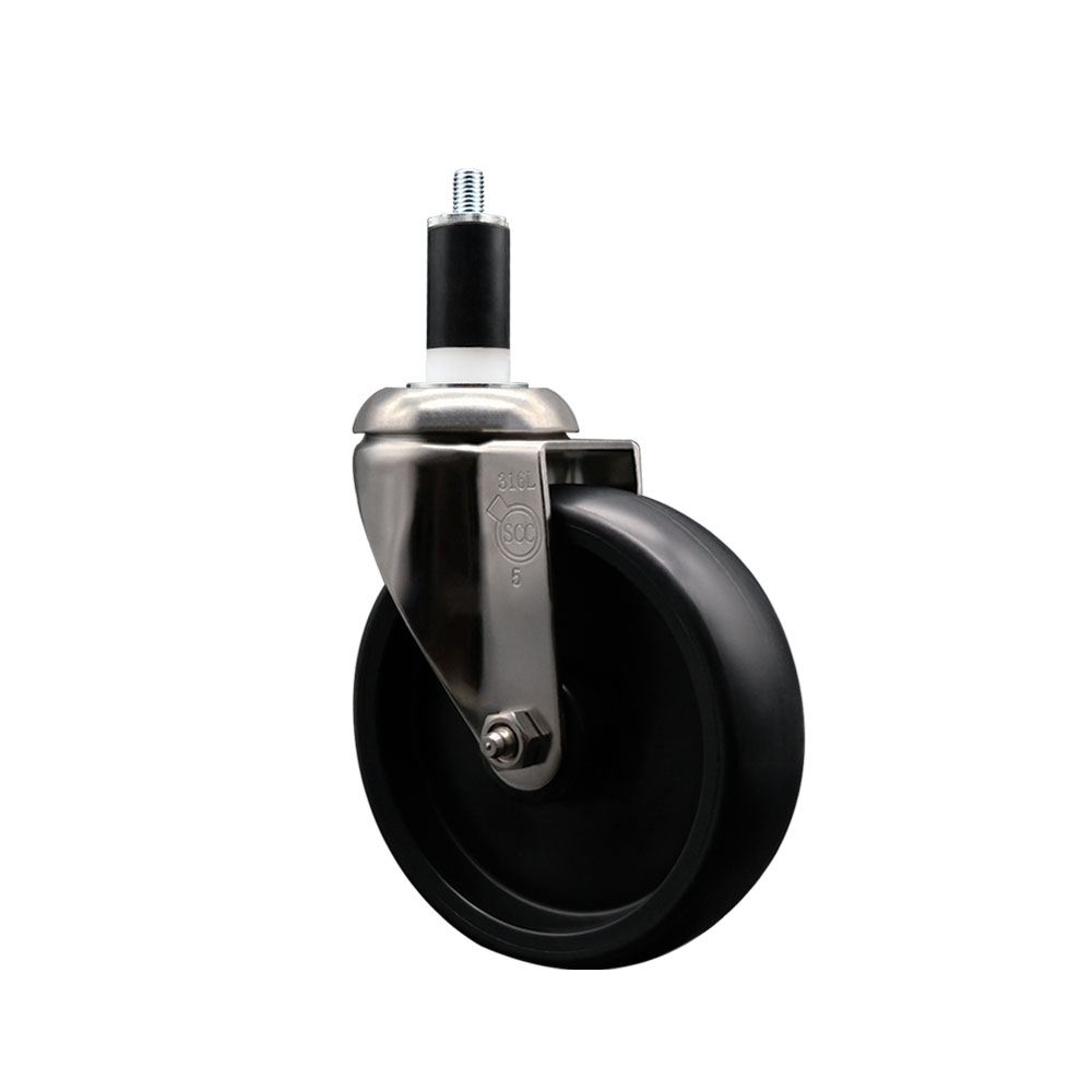 Polyolefin Swivel Stem Caster Wheel with 5 Inch Black Wheel - 1-3/8" Expanding Stem - 316 Stainless Steel Caster - 350 lbs. Capacity Per Caster - Service Caster Brand — photo 1